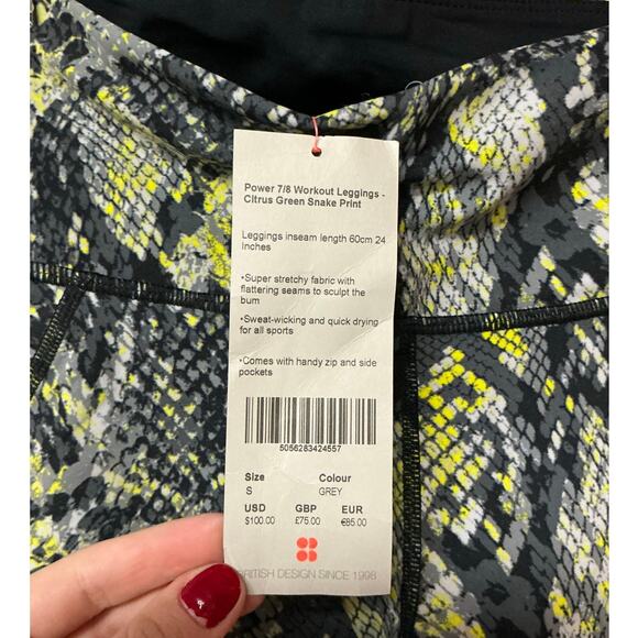 Sweaty Betty Power 7/8 Workout Leggings - Citrus Green Snake Print Size S - Picture 8 of 12